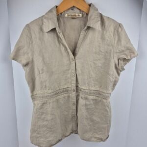 Ecologie‎ Womens Beige 100% Linen Short Sleeve Button Down Shirt Top XL Nature
